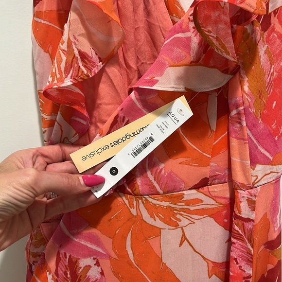 NWT AQUA Pink Botanical Wrap Dress Bloomingdale’s exclusive midi high low - Picture 8 of 11
